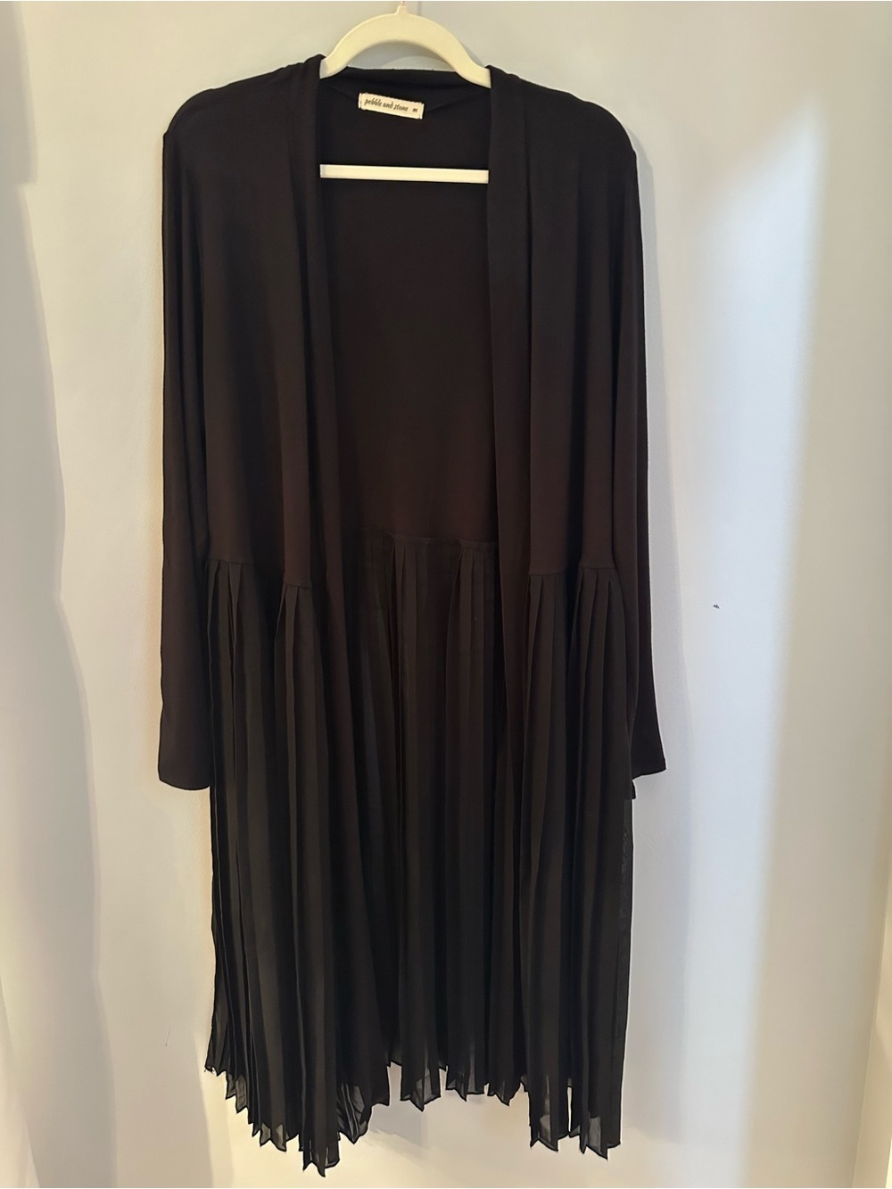 Black Pleated Open Front Duster Cardigan Women’s Size M